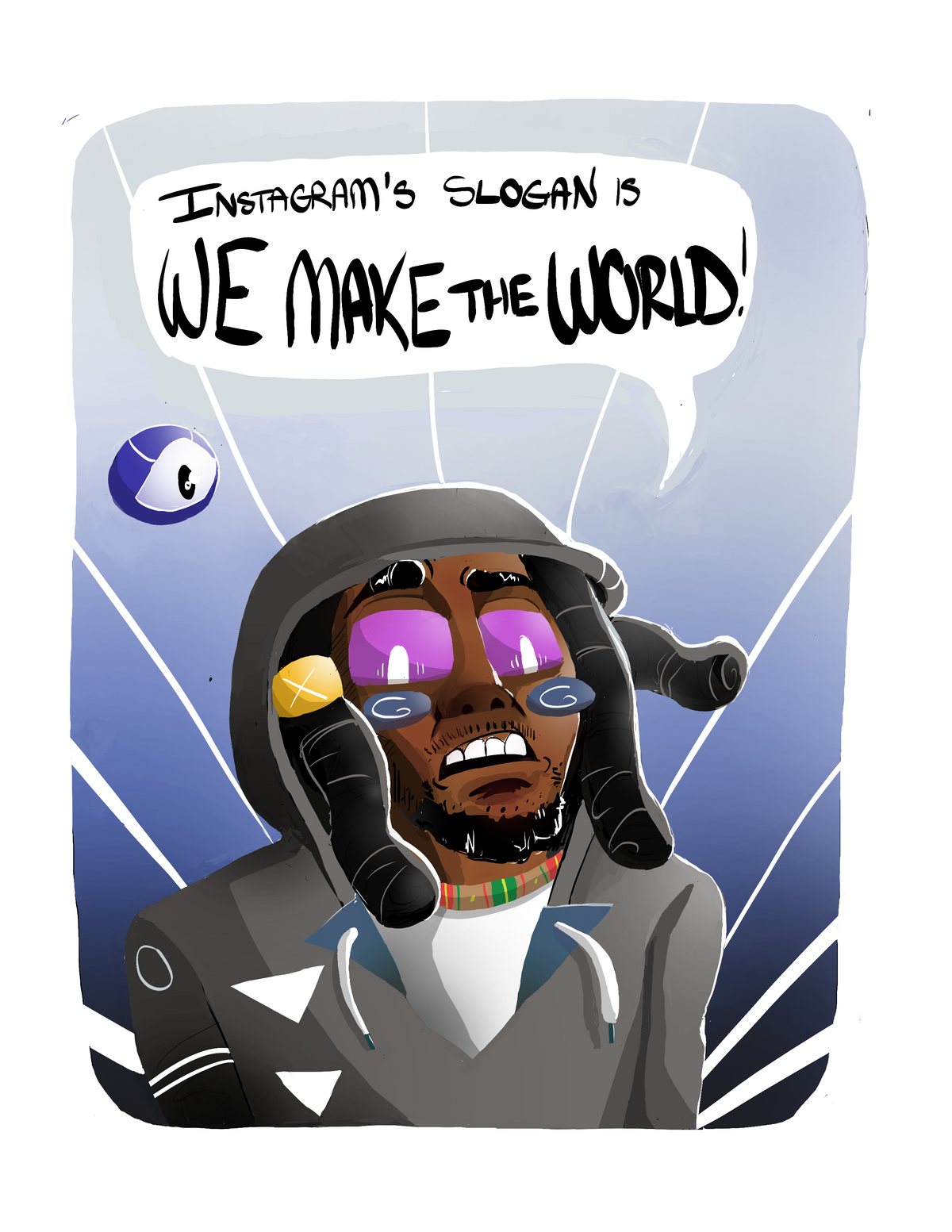 Instagram's Slogan Is We Make the World comic-style illustration
