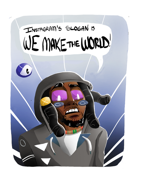 Instagram's Slogan Is We Make the World comic-style illustration